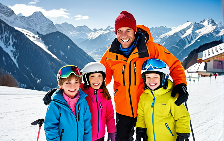 ** A vibrant, joyful ski instructor teaching a group of smiling children in the snowy Austrian Alps. Focus on the instructor's passion and the fun learning environment. Think bright colors and a picturesque mountain backdrop.

**