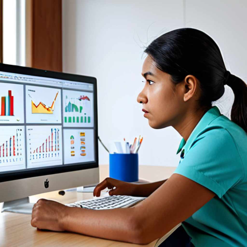 An adult professional student, fully clothed in modest, comfortable attire, sitting at a modern desk in a well-lit home study room. They are intently focused on a computer screen displaying an exam simulation interface with progress charts and analytical feedback. The background is clean and organized, suggesting a conducive learning environment. The subject's pose is natural, reflecting deep concentration. safe for work, appropriate content, fully clothed, professional, perfect anatomy, correct proportions, natural body proportions, well-formed hands, proper finger count, professional photography, high quality, studio lighting.