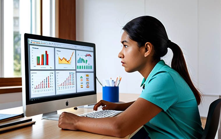 An adult professional student, fully clothed in modest, comfortable attire, sitting at a modern desk in a well-lit home study room. They are intently focused on a computer screen displaying an exam simulation interface with progress charts and analytical feedback. The background is clean and organized, suggesting a conducive learning environment. The subject's pose is natural, reflecting deep concentration. safe for work, appropriate content, fully clothed, professional, perfect anatomy, correct proportions, natural body proportions, well-formed hands, proper finger count, professional photography, high quality, studio lighting.