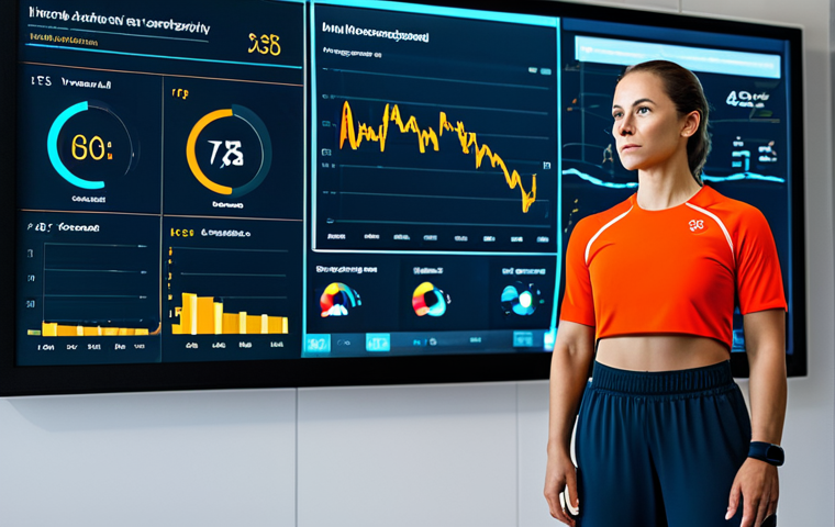A professional sports instructor, fully clothed in a modest business casual attire, stands in a brightly lit modern sports performance lab. They are interpreting real-time athlete data displayed on a large, futuristic transparent screen, showcasing graphs and performance metrics. In the background, a fully clothed athlete in appropriate training wear is visible, performing a balanced, natural athletic movement, equipped with discreet wearable sensors. The image emphasizes human expertise collaborating with advanced data analysis. Professional photography, perfect anatomy, correct proportions, natural pose, well-formed hands, proper finger count, natural body proportions, safe for work, appropriate content, fully clothed, modest, professional dress, family-friendly.