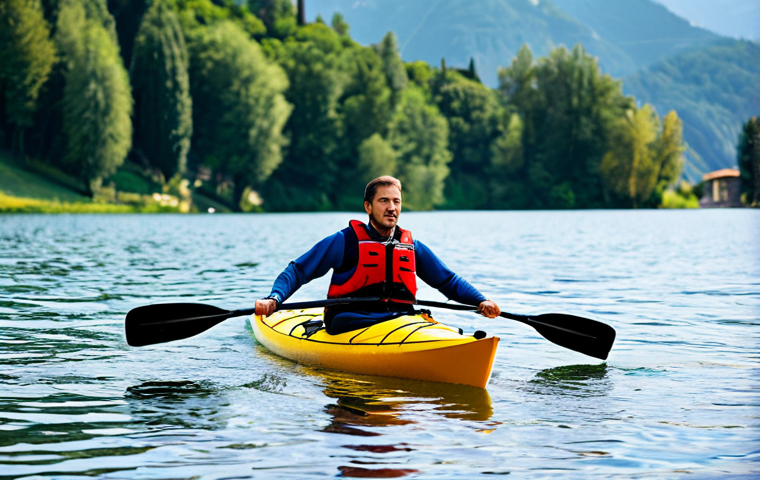 **

"A certified recreational sports instructor, fully clothed in appropriate athletic wear, demonstrating kayaking techniques on a calm Italian lake, safe for work, perfect anatomy, natural pose, professional instruction, modest attire, family-friendly, high-quality photo."

**