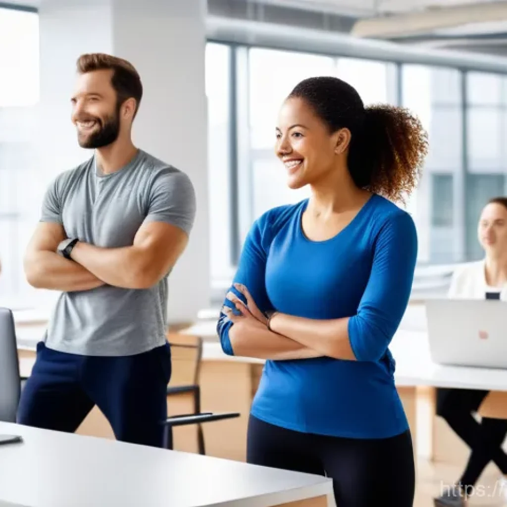 레저스포츠지도자 이직 성공 사례 - **Prompt: "A dynamic and approachable female corporate wellness coach, in her late 30s, with a genui...