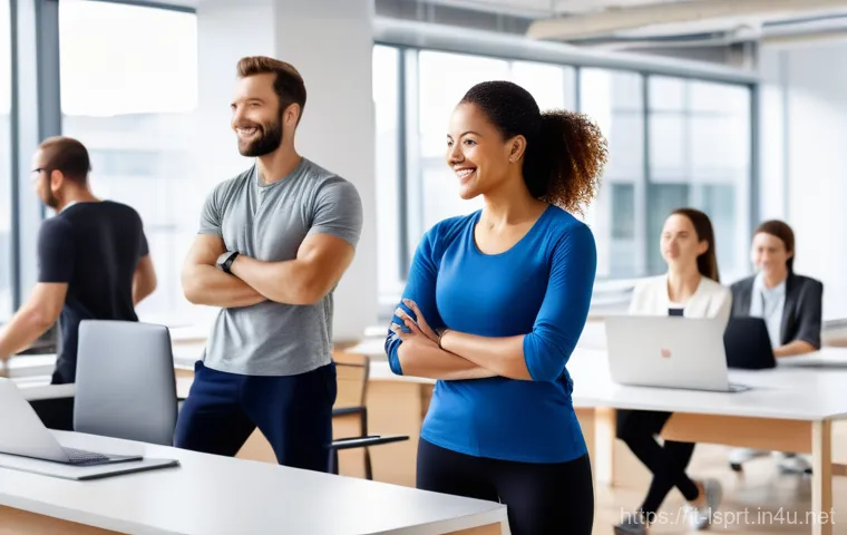 레저스포츠지도자 이직 성공 사례 - **Prompt: "A dynamic and approachable female corporate wellness coach, in her late 30s, with a genui...