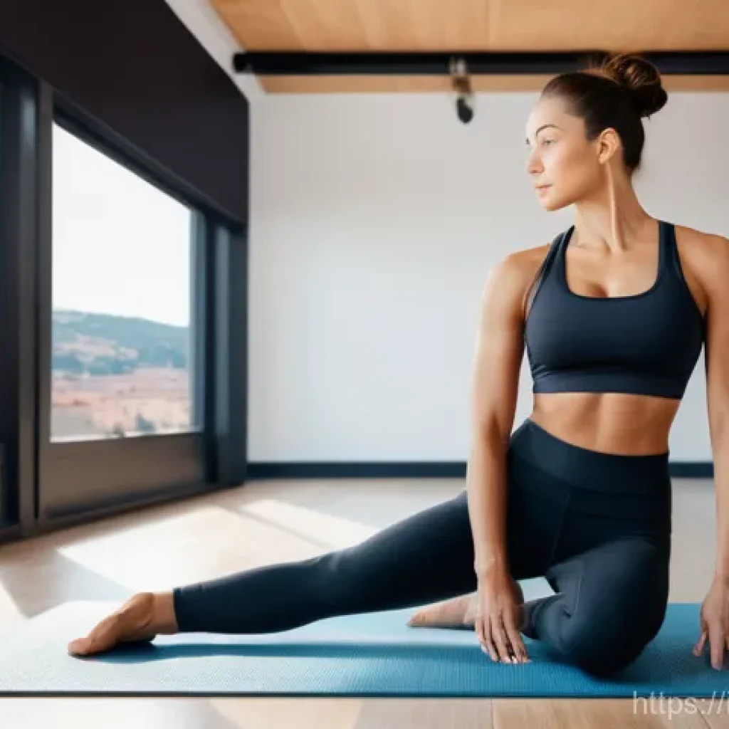 레저스포츠지도자 자격증 취득 성공 스토리 - A passionate Italian female fitness instructor, in her late 20s, demonstrating an advanced Pilates p...