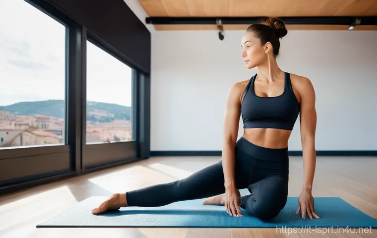 레저스포츠지도자 자격증 취득 성공 스토리 - A passionate Italian female fitness instructor, in her late 20s, demonstrating an advanced Pilates p...