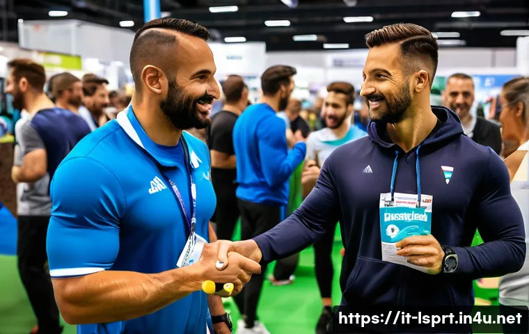 레저스포츠지도자 취업 후 업무환경 적응 팁 - **Prompt**: A vibrant and energetic scene at a fitness and wellness expo in a modern Italian convent...