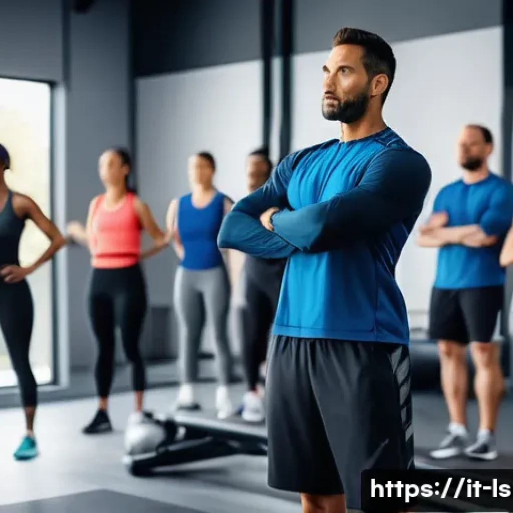 레저스포츠지도자 자격증 취득 후 꾸준한 자기계발 방법 - A professional sports instructor conducting a biomechanics workshop in a modern gym setting, demonst...
