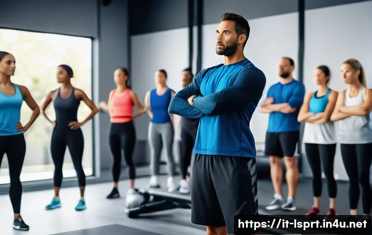 레저스포츠지도자 자격증 취득 후 꾸준한 자기계발 방법 - A professional sports instructor conducting a biomechanics workshop in a modern gym setting, demonst...