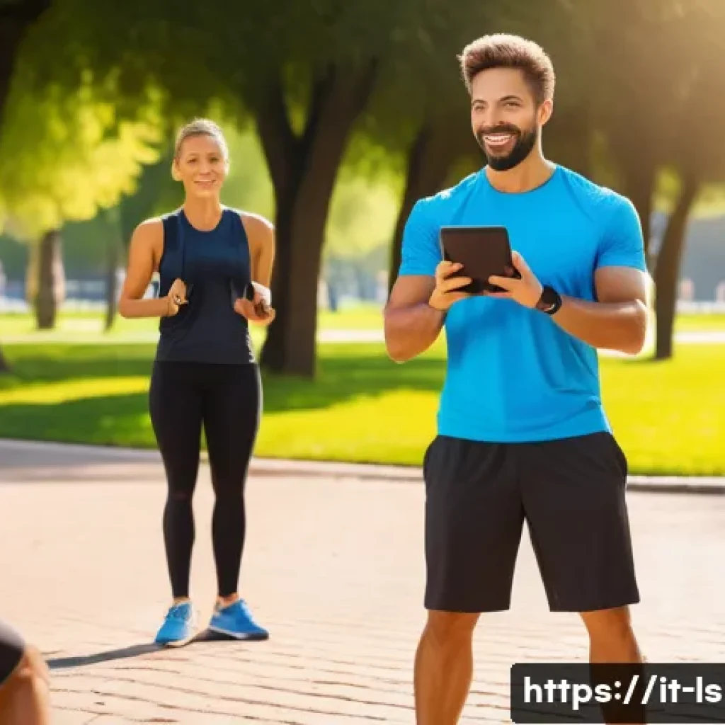 레저스포츠지도자 전문성과 시장 수요 분석 - A professional sports leader conducting an outdoor group fitness session in a sunny urban park in It...