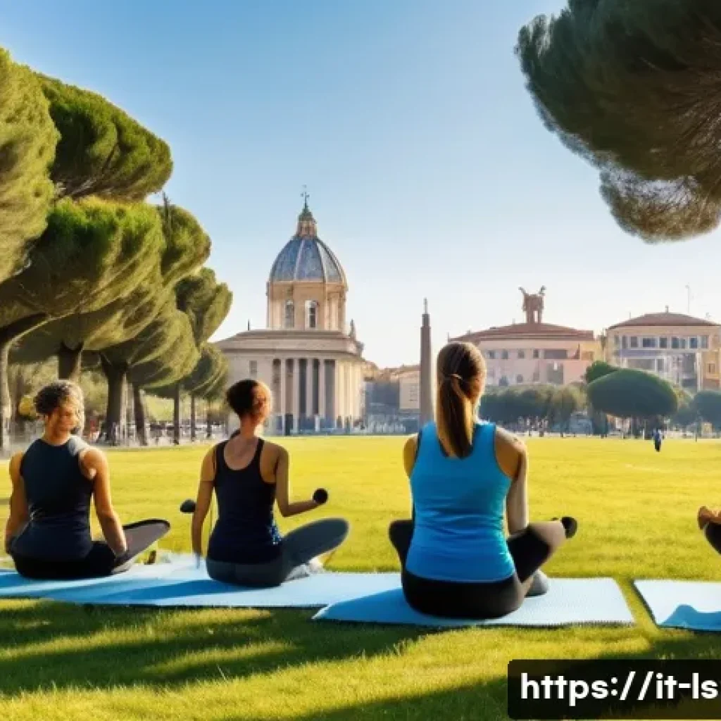 레저스포츠지도자 업무에서의 건강 관리 - A professional Italian sports instructor leading a morning outdoor fitness class in a sunny urban pa...