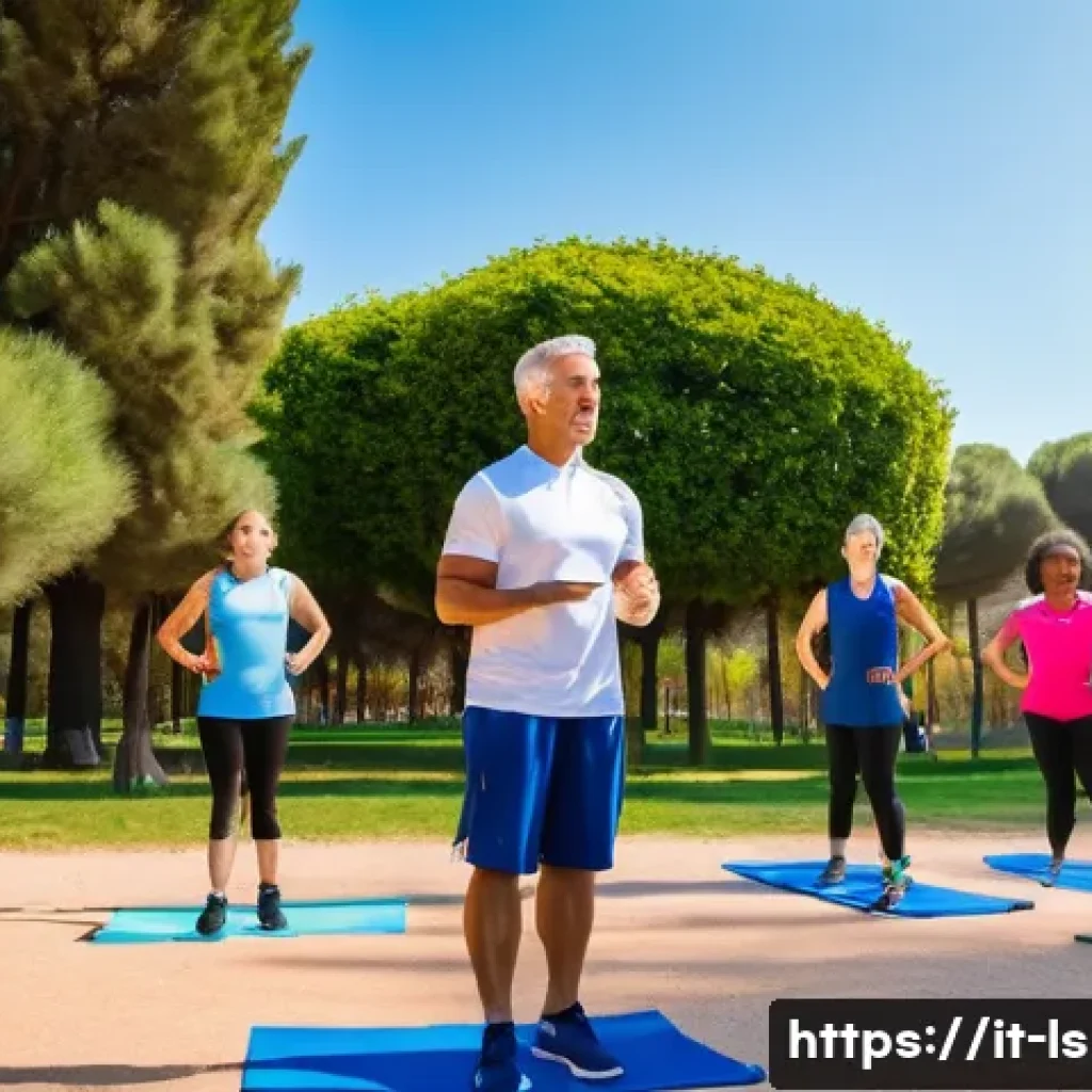 레저스포츠지도자 관련 블로그 및 정보 사이트 추천 - A professional outdoor sports instructor leading a diverse group class in a sunny Italian park, surr...