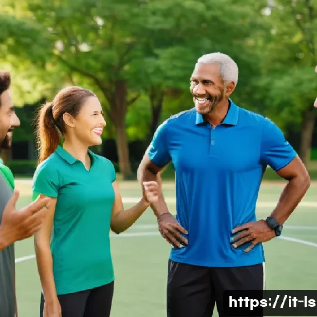 레저스포츠지도자 현장에서 필요한 언어 능력 - A diverse group of recreational sports participants in a multicultural outdoor setting, wearing spor...