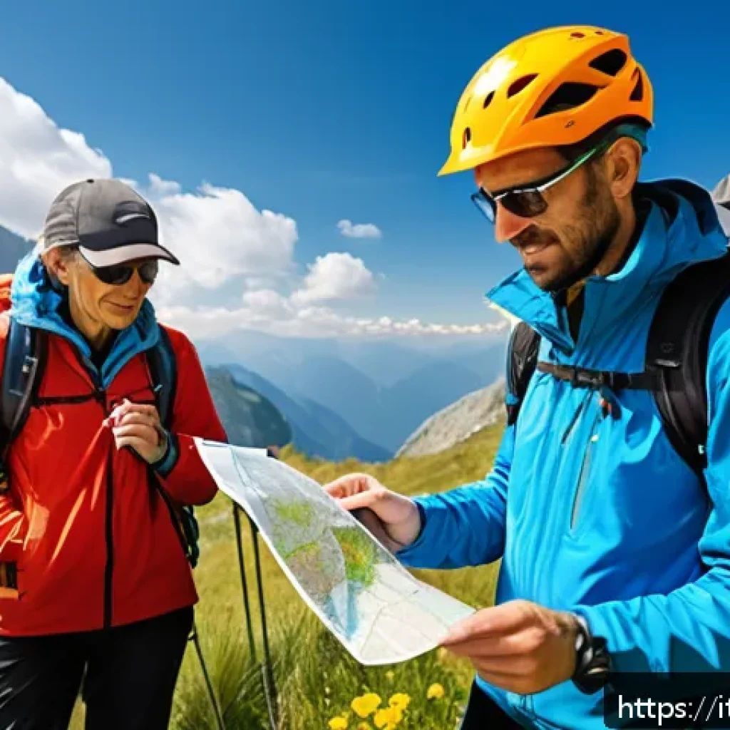 레저스포츠지도자 실기시험의 최신 출제 경향 - A professional outdoor instructor leading a diverse group of adult participants on a mountain hiking...