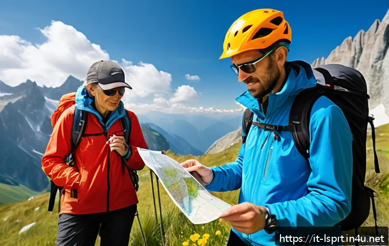 레저스포츠지도자 실기시험의 최신 출제 경향 - A professional outdoor instructor leading a diverse group of adult participants on a mountain hiking...