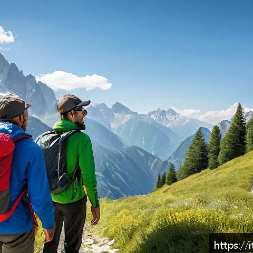 레저스포츠지도자 취업 시 가장 중요한 스펙 - A professional outdoor sports instructor leading a diverse group of adults on a mountain trail in th...