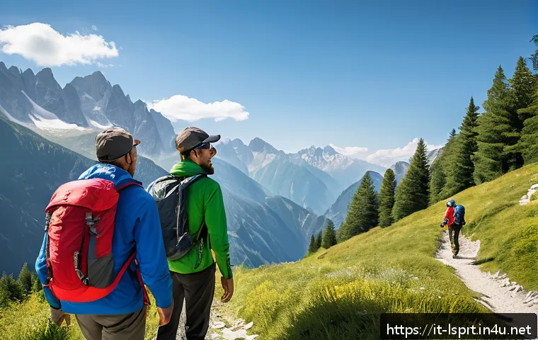 레저스포츠지도자 취업 시 가장 중요한 스펙 - A professional outdoor sports instructor leading a diverse group of adults on a mountain trail in th...