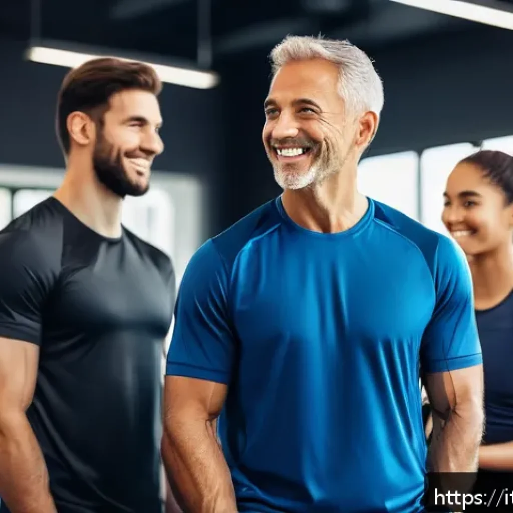 레저스포츠지도자 실무에서 필요한 대인관계 기술 - A professional sports coach engaging warmly with a diverse group of adult athletes in a bright, mode...