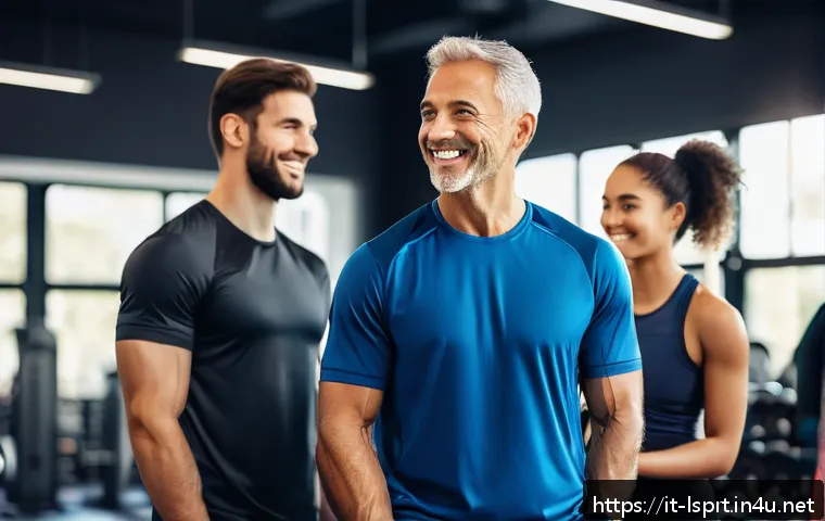 레저스포츠지도자 실무에서 필요한 대인관계 기술 - A professional sports coach engaging warmly with a diverse group of adult athletes in a bright, mode...