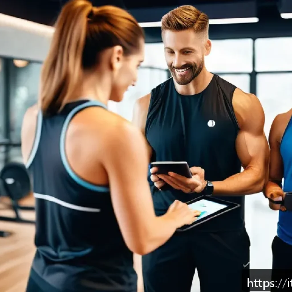 레저스포츠지도자 자격증 취득 후 창업 아이디어 - A modern Italian gym setting featuring a diverse group of adults engaged in personalized fitness tra...