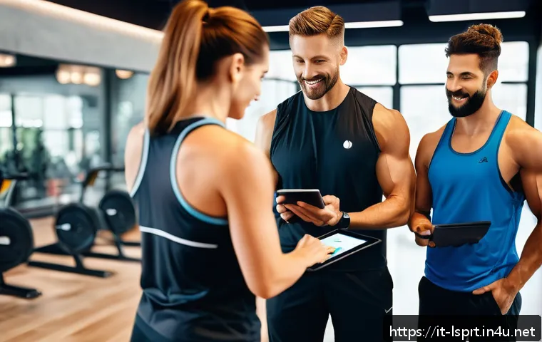 레저스포츠지도자 자격증 취득 후 창업 아이디어 - A modern Italian gym setting featuring a diverse group of adults engaged in personalized fitness tra...