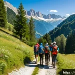 레저스포츠지도자와 관련된 정부 지원 사업 - A professional outdoor sports instructor leading a diverse group of young adults through a mountain ...