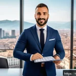 레저스포츠지도자 자격증 취득 후 연봉 협상 성공 비결 - A professional Italian sports instructor negotiating salary in a modern Milan office, dressed in sma...