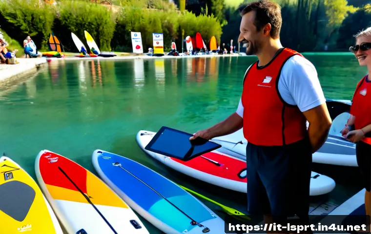 레저스포츠지도자 고객관리 성공 사례 - Photorealistic Italian leisure sports instructor warmly greeting a small group of adult clients at a...