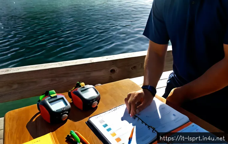 Home 17 레저스포츠지도자 업무일지 관리 노하우 - Photorealistic Italian outdoor sports instructor at a tidy wooden desk beside a lakeside activity ce...